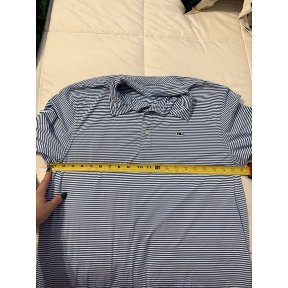 Vineyard Vines Performance Polo Shirt Men Medium Blue White Striped Stretch Golf - Picture 5 of 6